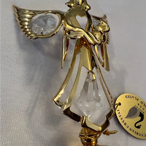 AUSTRIAN CRYSTAL DELIGHT ANGEL WITH BABY SUN CATCHER  24k GOLD PLATED NEW Accen - Picture 6 of 7